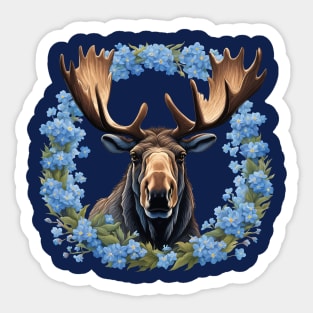 Moose And Alaska Alpine Myosotis Flowers Sticker